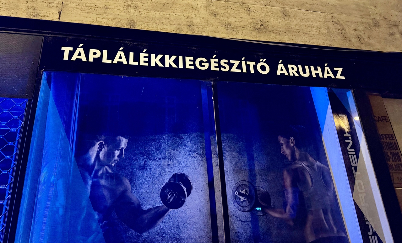 This is what I mean by “long words full of accents”. It says “supplement store”.